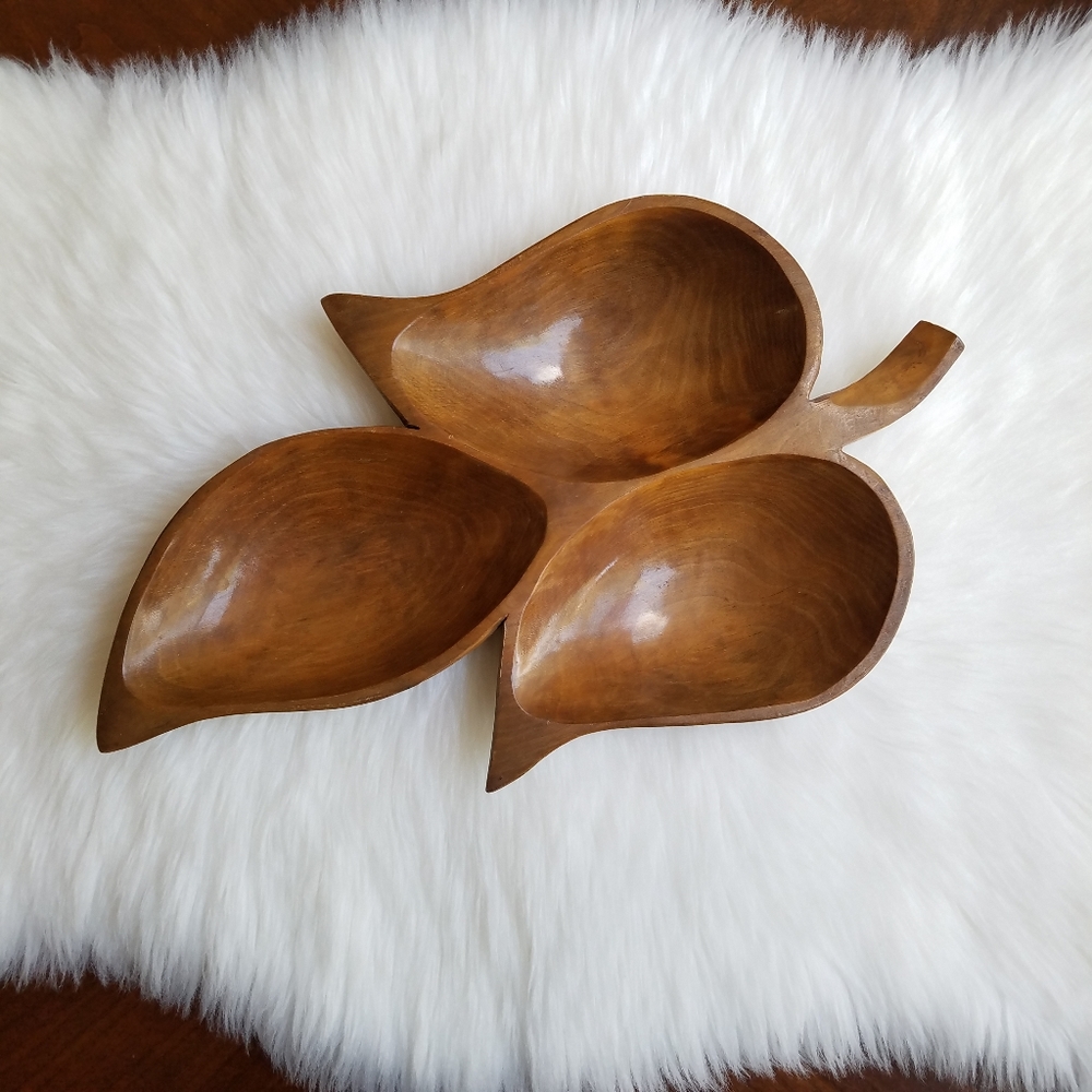 Boho Vintage Leaf Shaped Wooden Tray